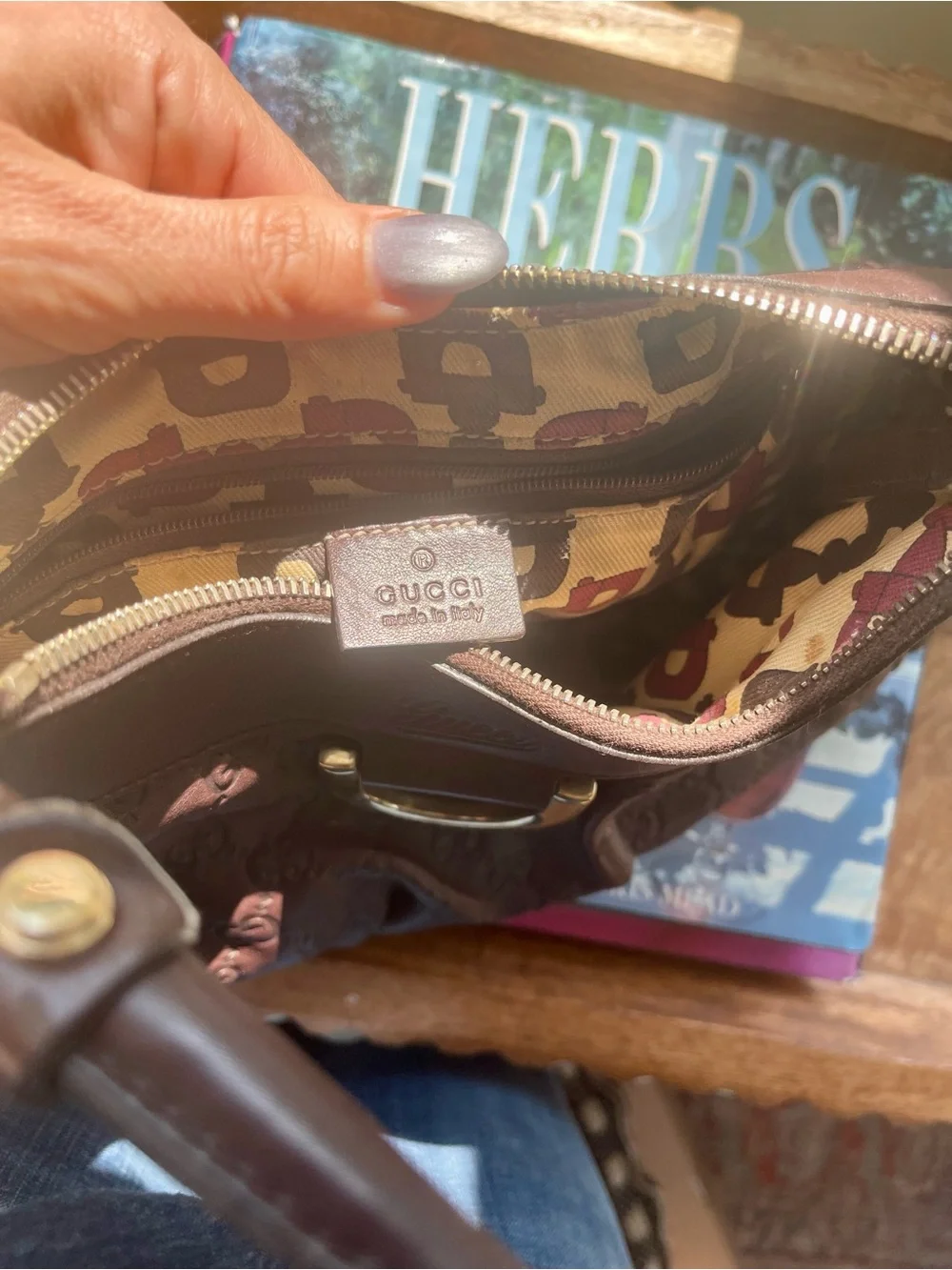 Gucci Brown Leather Monogram Hobo with Gold Hardware